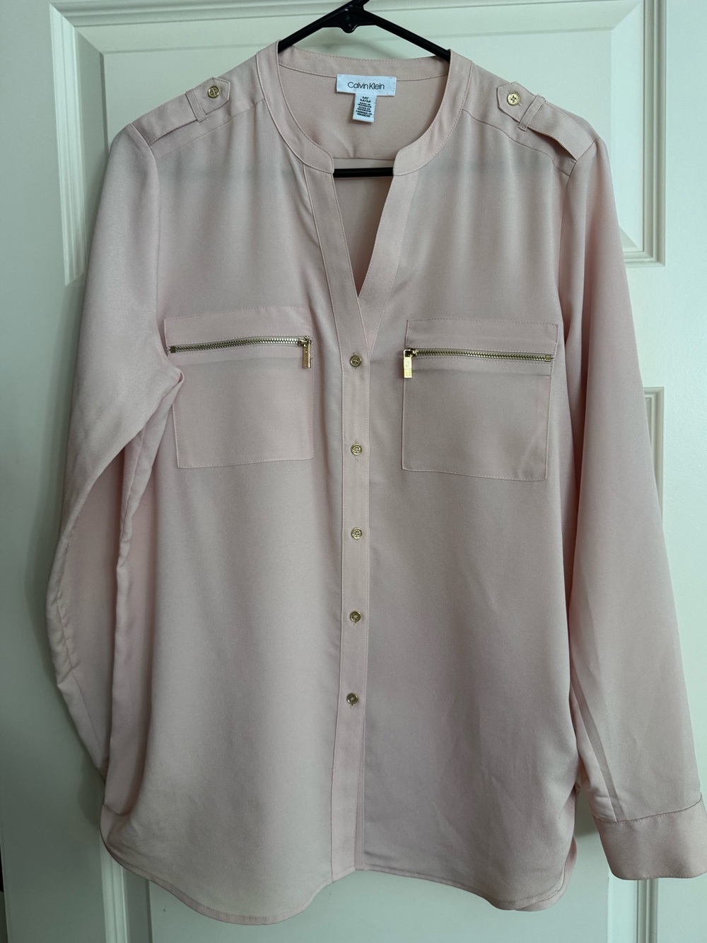 Calvin Klein Blush Pink Button Front Top Size M
